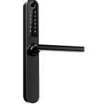 Cerradura inteligente TYR con manija y mecanismo para puerta exterior, color negro