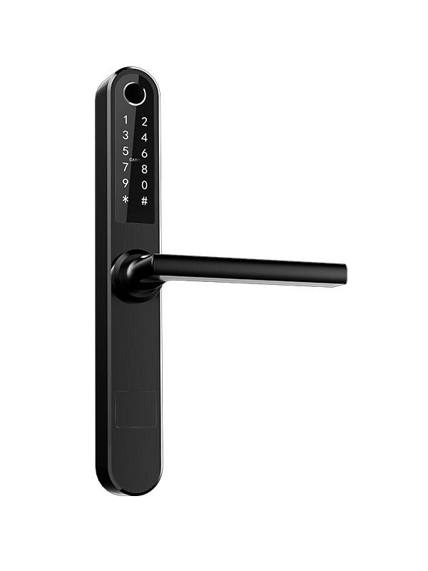 Cerradura inteligente TYR con manija y mecanismo para puerta exterior, color negro